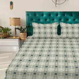 Myntra Elegant Homes Green Geometric 300 TC King Bedsheet with 2 Pillow Covers image 5
