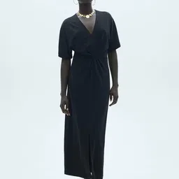 MANGO Front Slit A-Line Midi Dress-image-3