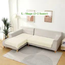 HOKIPO Bliss White 2 Pcs Premium Pebble Milk Velvet L Shape 4 Seater Sofa Cover Mats-picture-10