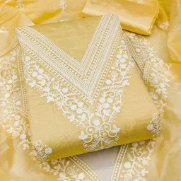 HERE&NOW Floral Embroidered Thread Work Chanderi Cotton Unstitched Dress Material-picture-30