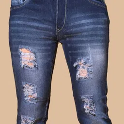 MaverIQ Men Classic Slim Fit Mid-Rise Highly Distressed Light Fade Stretchable Denim Jeans image 2