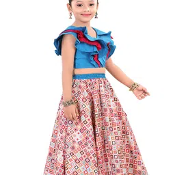 Pragya Exclusive Girls Geometric Printed Cotton Ready To Wear Lehenga & Blouse image 4