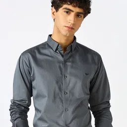 HAMPTONS Men Solid Spread Collar Cotton Formal Shirt-picture-12