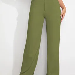 BAESD Women Colourblocked Relaxed Straight Leg High-Rise Non Iron Trousers-image-97
