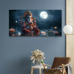nestroots Black Canvas Framed Lord Ganesha in Divine Moon Wall Painting-picture-15