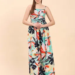 Aanandini Women Floral Printed Shoulder Straps Pure Cotton Fit & Flare Maxi Dress-picture-27