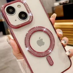 Luxury Kase Transparent Back Cover for iPhone 15 with Shimmer MagSafe Ring image 4