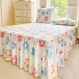 JC HOME White & Blue Floral Printed 140 TC Queen Bedsheet Set 2 m x 1.5 m image 2