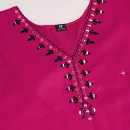 Suha Women Embroidered Regular Mirror Work Chanderi Silk Kurta with Trousers & With Dupatta image 2