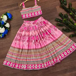 BAESD Girls Printed Mukaish Foil Print Ready to Wear Lehenga & Blouse With Dupatta-picture-1