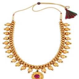 heer collection DIVASTRI 1gm Gold-Plated Cubic Zirconia Stone Studded & Beaded Jewellery Set image 2