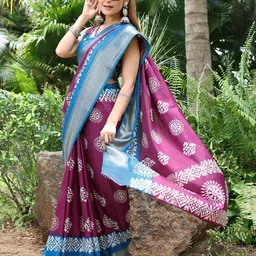 Lookmark Batik Printed Zari Border Ikat Saree image 3