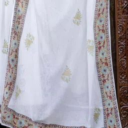 Indo Era Floral Printed Empire Pure Cotton A-Line Kurta With Trousers & Dupatta image 3