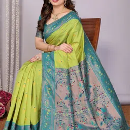 WOVENSTOCK Ethnic Motifs Woven Design Kanjeevaram Saree with Blouse Piece image 2