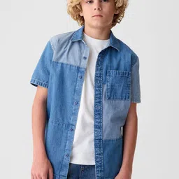 GAP Boys Pure Cotton Denim Patchwork Casual Shirt-picture-54