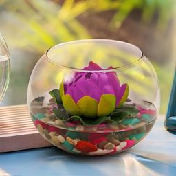 TIED RIBBONS Transparent & Purple Round Glass Vase With Lotus Flower-picture-4