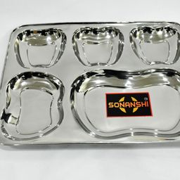 sonanshi Apple Shape Bowl Stainless Steel Lunch/Dinner Plate/Bhojan Thali 5 in 1 Compartments Dinner Plate-picture-8
