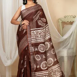 Crochetin Ethnic Motifs Printed Pure Cotton Saree With Blouse Piece-picture-32