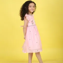 Vivedkids Girls Floral Embroidered Flutter Sleeve Ruffled Fit & Flare Midi Dress image 4