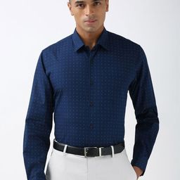 Peter England Men Spread Collar Geometric Printed Cotton Slim Fit Formal Shirt-picture-8