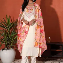Sangria Women Ethnic Motifs Embroidered Kurta with Trousers & Dupatta-image-54