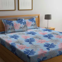 Aura Blue Printed 350 TC King Superfine Super King Bedsheet & 2 Pillow Covers 2.7 x 2.6m-image-91