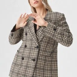 lyketrends Women Checkered Tuxedo Style Formal Blazer image 2