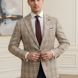 INVICTUS Checked Notched Lapel Long Sleeves Single Breasted Blazer-picture-18