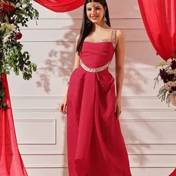 indo street Embroidered Chanderi Top With Skirt Co-Ords image 1