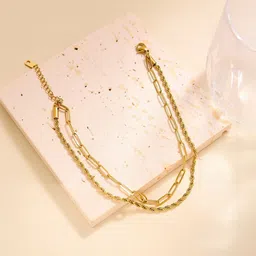 MYKI Stainless Steel Gold-Plated Paperclip & Rope Chain Wraparound Bracelet image 3
