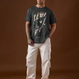 The Souled Store Attack On Titan Captain Levi Printed Relaxed Fit Pure Cotton T-Shirt image 3