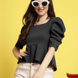 The Roadster Lifestyle Co. Women Square Neck Puff Sleeves Peplum Top-picture-33