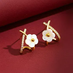 COOLWOOL Gold Plated Artificial Stones Studded Floral Shaped Korean Studs image 1