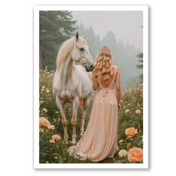 nestroots White & Beige The Forests Embrace Horse Canvas Wall Art image 3