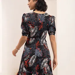 AASK Floral Print Puff Sleeve Crepe Fit & Flare Dress image 2