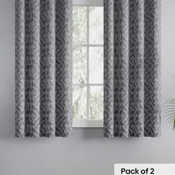 haus & kinder Signature Midnight Willow Grey Jacquard 2 Pcs Room Darkening Window Curtains image 3