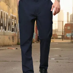 HAUWER Men Relaxed Easy Wash Mid Rise Cargos Trousers-image-0