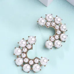 ZENEME Gold Plated Pearls Studded Semi Circular Stud-picture-37