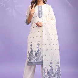 Dhyey Fashion Women Ethnic Motifs Printed Regular Thread Work Kurta with Trouser & Dupatta-image-64