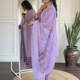 TURITY Women Floral Embroidered Regular Thread Work Chanderi Cotton Kurta with Trousers & With Dupatta image 3