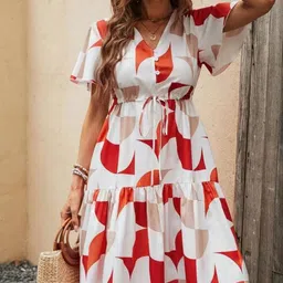 Elchic Women Printed Flared Sleeve Crepe Fit and Flare Dress-picture-28