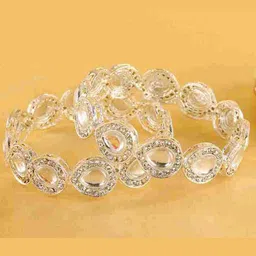 ZULKA Set Of 2 Moti & Zircon Gemstone Metal Bangles-picture-35