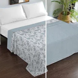 KLOTTHE Blue & White Floral AC Room 150 GSM Double Bed Dohar-image-29