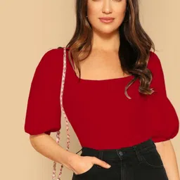 dream beauty fashion Casual Bishop Sleeve Solid Women Red Top image 1