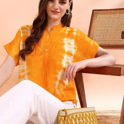 CORSICA Tie and Dye Mandarin Collar Top image 3