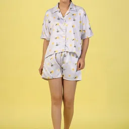ETC Women Conversational Printed Lapel Collar Satin Night suit-picture-26
