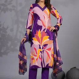 GoSriKi Floral Printed Straight Kurta With Trousers & Dupatta-picture-42