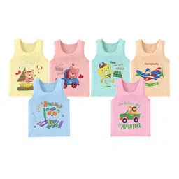 PARYAG Boys Pack Of 6 Printed Cotton Innerwear Vests-picture-25