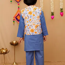 JUNITOS Boys Regular Pure Cotton Kurta with Pyjamas image 3