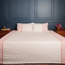 Ammorada White & Pink Floral Printed Cotton 225 GSM Double King Bed Covers-picture-27